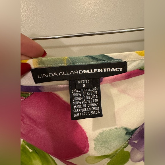 Linda Allard Floral Silk Slip Skirt in White with Yellow, Purple & Pink Blooms 8 - Picture 3 of 3